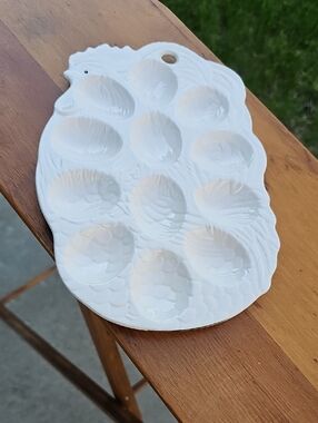 Vintage White Ceramic Egg Shell Oyster Serving Platter